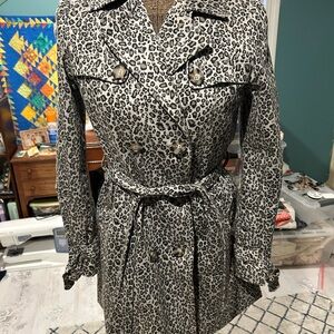 Blue Rain Leopard Trench Coat